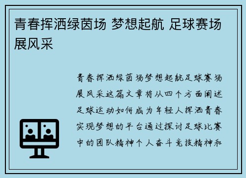 青春挥洒绿茵场 梦想起航 足球赛场展风采