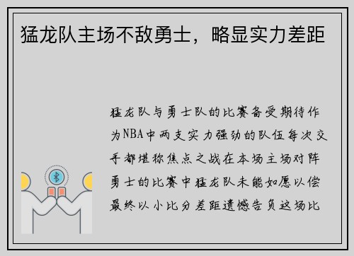 猛龙队主场不敌勇士，略显实力差距