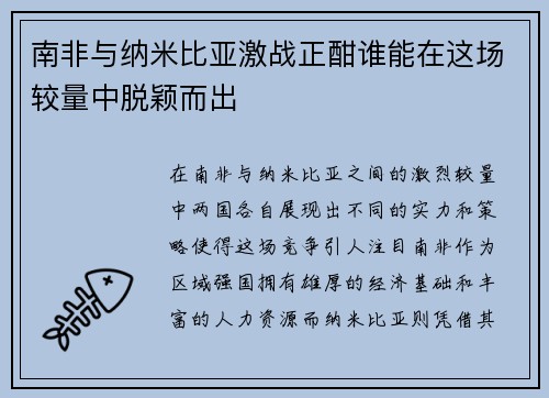 南非与纳米比亚激战正酣谁能在这场较量中脱颖而出