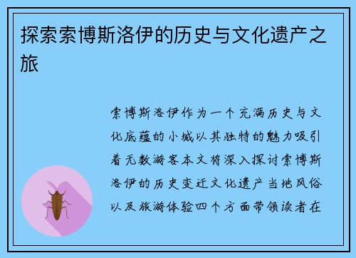 探索索博斯洛伊的历史与文化遗产之旅