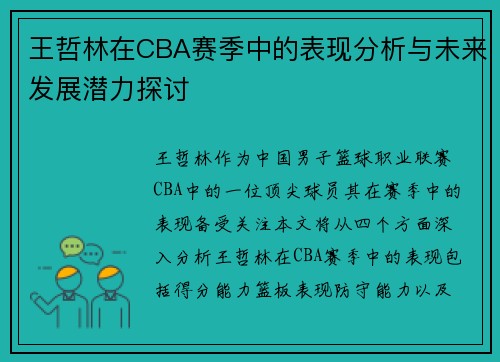 王哲林在CBA赛季中的表现分析与未来发展潜力探讨
