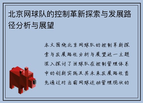 北京网球队的控制革新探索与发展路径分析与展望
