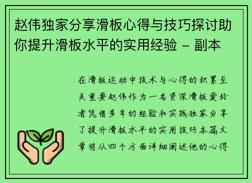 赵伟独家分享滑板心得与技巧探讨助你提升滑板水平的实用经验 - 副本
